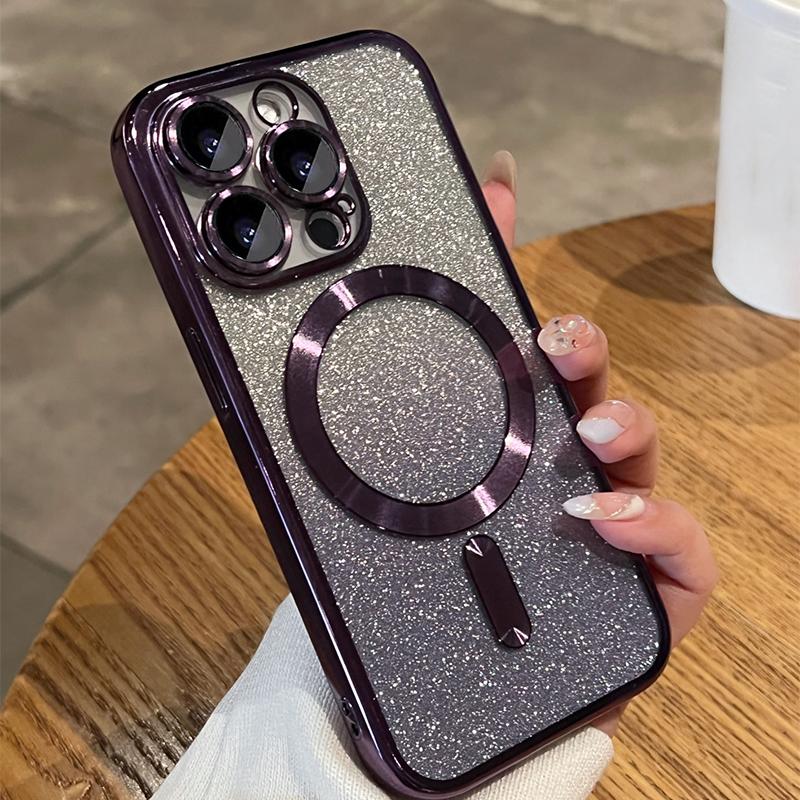 Glitzernde magnetische kabellose Ladehülle für iPhone 14 13 12 11 Pro Max Xs Max Xr X 14 Plus, stoßfeste, durchsichtige Beschichtung