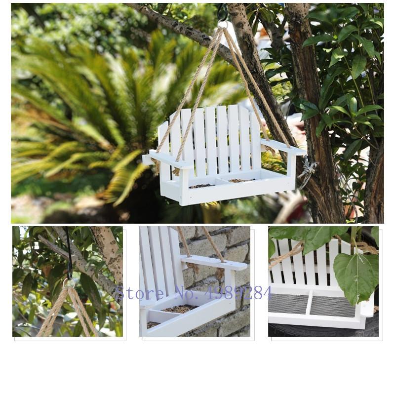 Creative Bird Feeder White Wooden Chair Garden Patio Outdoor Decoration Bird Supplies Feed Container Bird Feeding Supplies