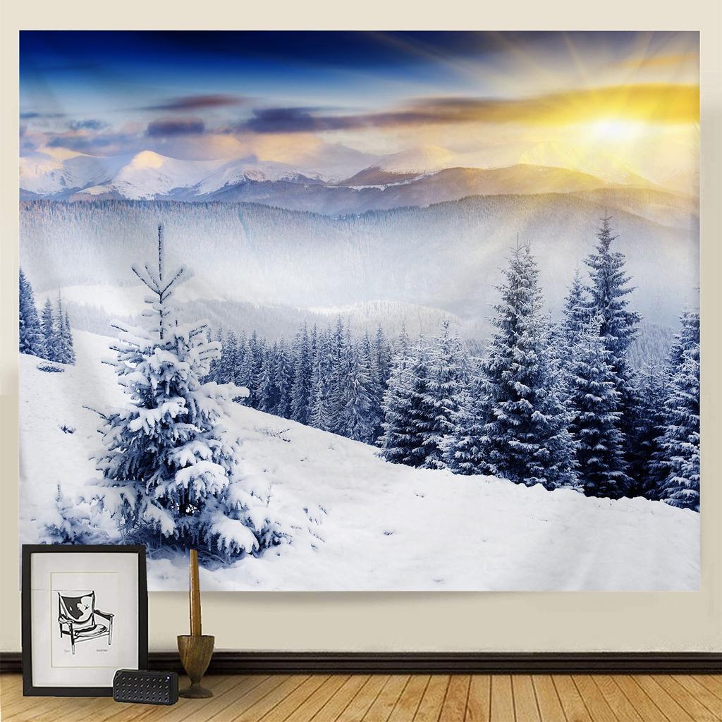 Goblen Noel Kar Sahnesi Serisi Arka Plan Asılı Kumaş Ev Oturma Odası Yatak Odası Başucu Duvar Gobleni