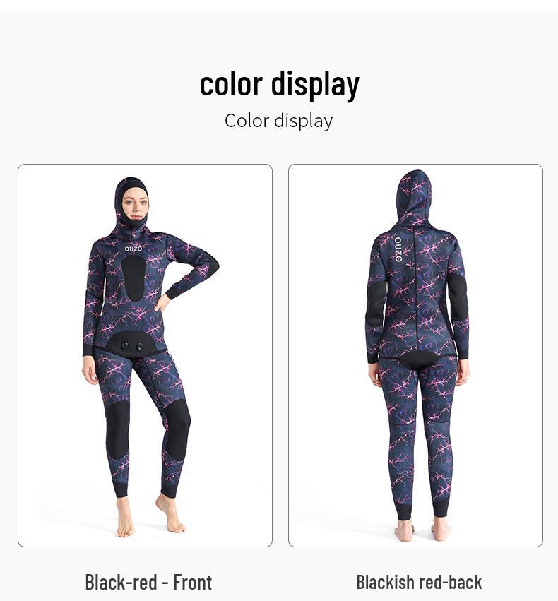 Combinaison de chasse sous-marine et de plongée pour femme 3 mm à capuche - Deux pièces pour la nage chaude en hiver, le surf et la pêche.