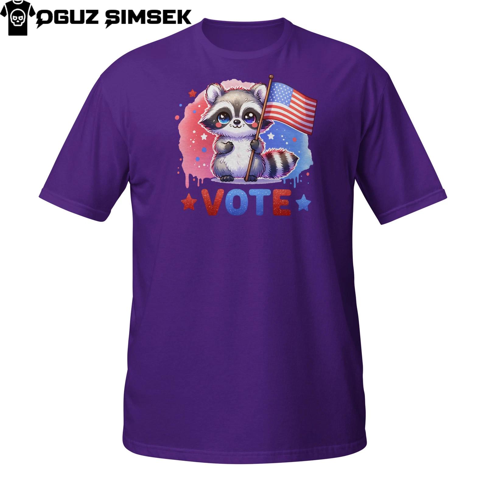 Cute Patriotic Raccoon T-Shirt Mens Womens Tees Top – Vote Design With USA Flag | Election Day Tee L