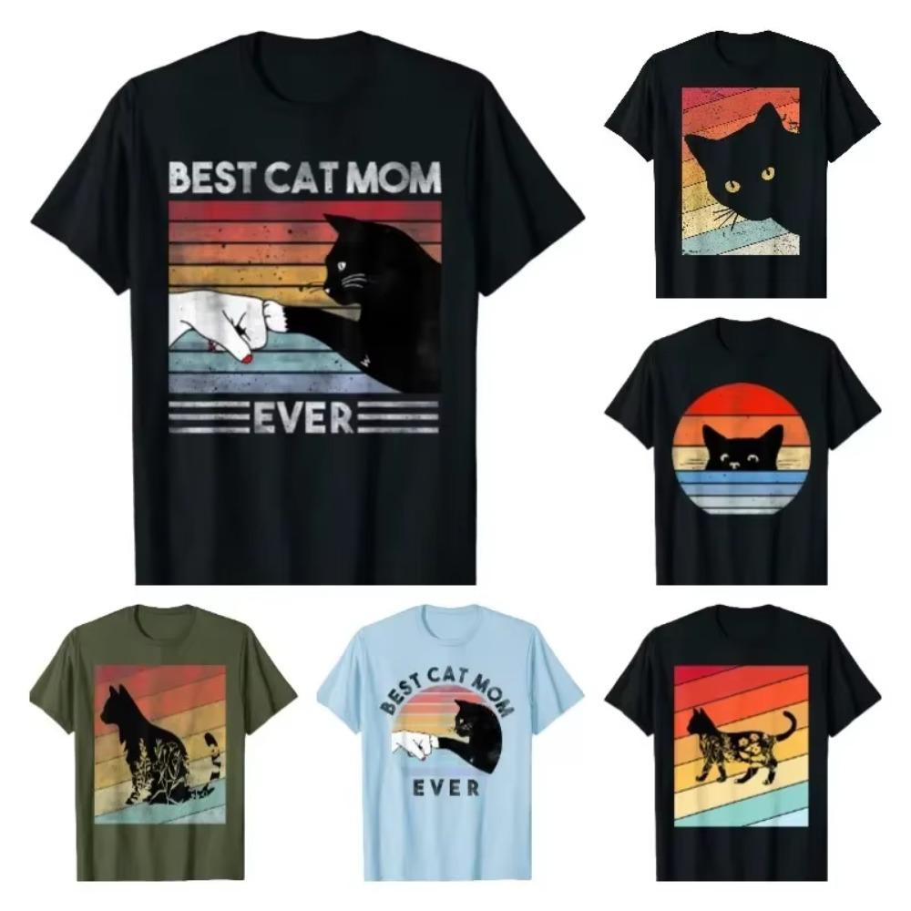Retro  Shirt Vintage Men's T-shirt Top Quality 100% Cotton Short Sleeve Cool Cat Print Casual Men T Shirt Men Tee Shirt