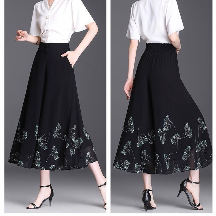 Summer Women Floral Wide Leg Pants Loose High Waist Chiffon  Casual Palazzo Trousers