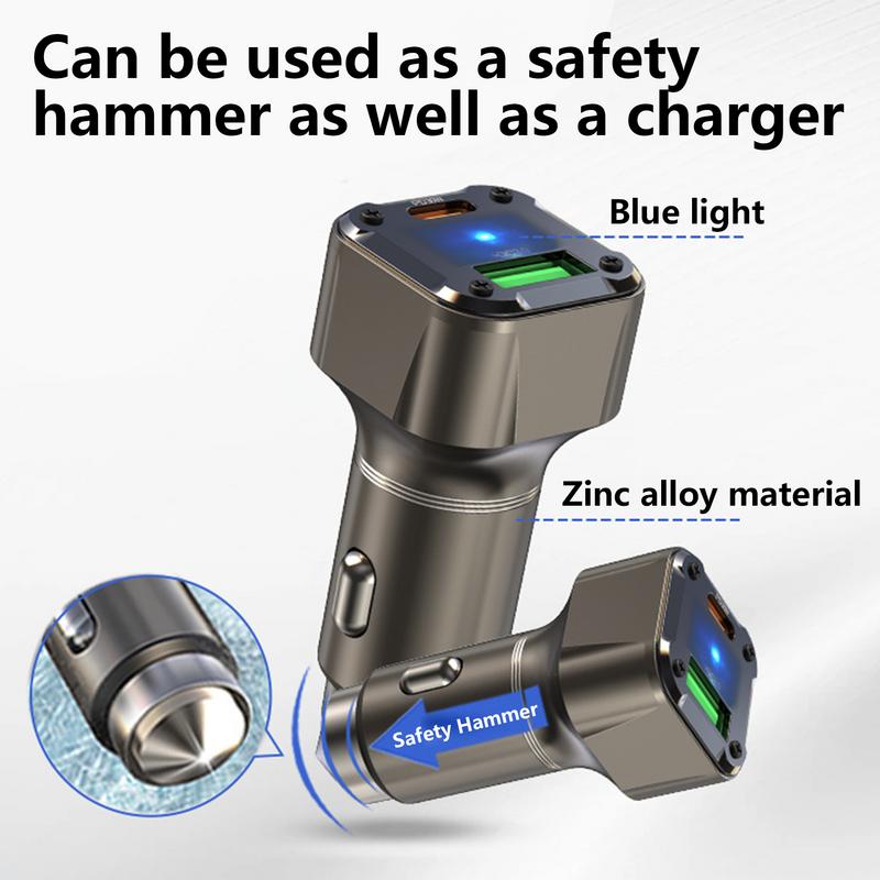 USBC Car Charger Fast Car Charger 30W Car Adapter With Safety Hammer Design USB Car Adapter Multi-Function Car Charger Adapter