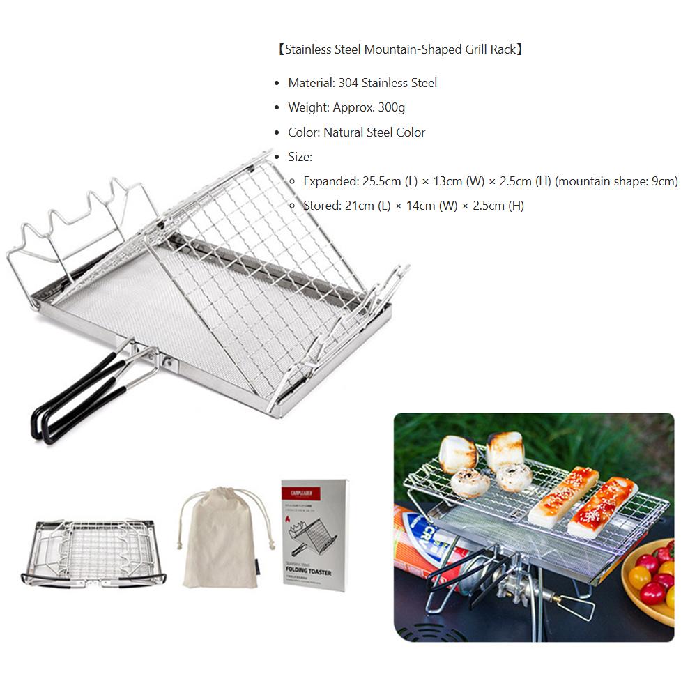 

Camping Toaster for Gas Stove 304 Stainless Steel Portable Folding Grill Rack V-Shaped & Square Toaster Net with Carry Bag