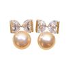 Bow Natural Freshwater Pearl Stud Earrings Women's Light Luxury High-end Autumn and Winter Earrings New Flashing Zircon Tide Earrings