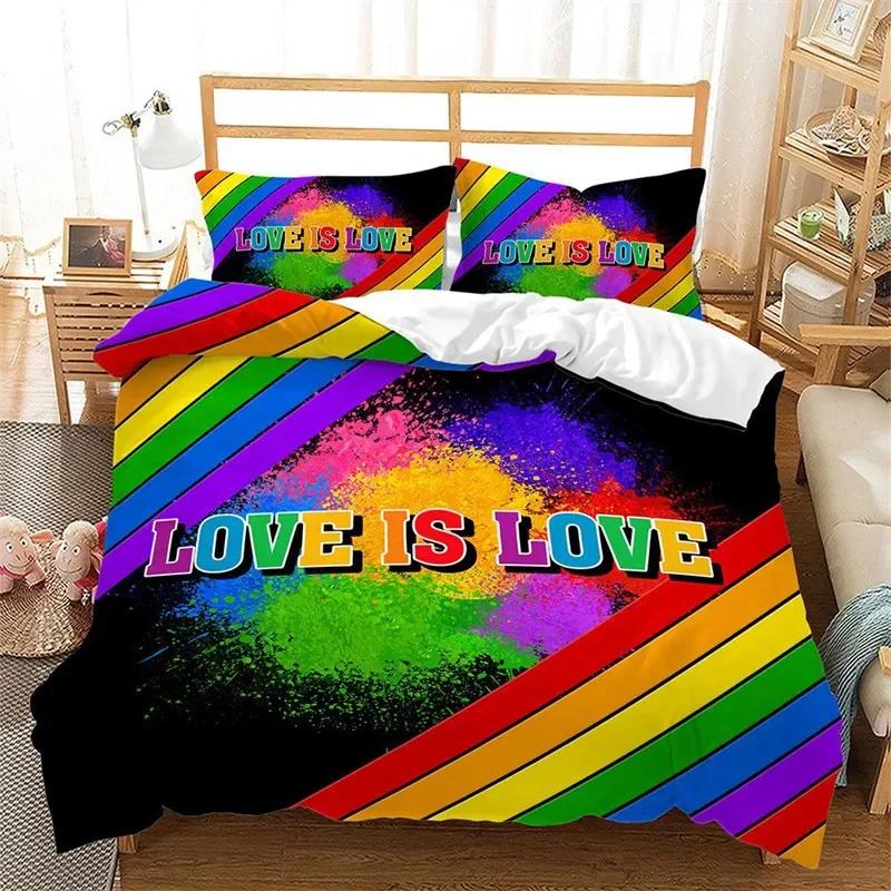 Rainbow Pride Bedding Set Rainbow Flags Duvet Cover Set Rainbow Stripe Design 3 Pieces Soft Microfiber Bedding Queen/King Size
