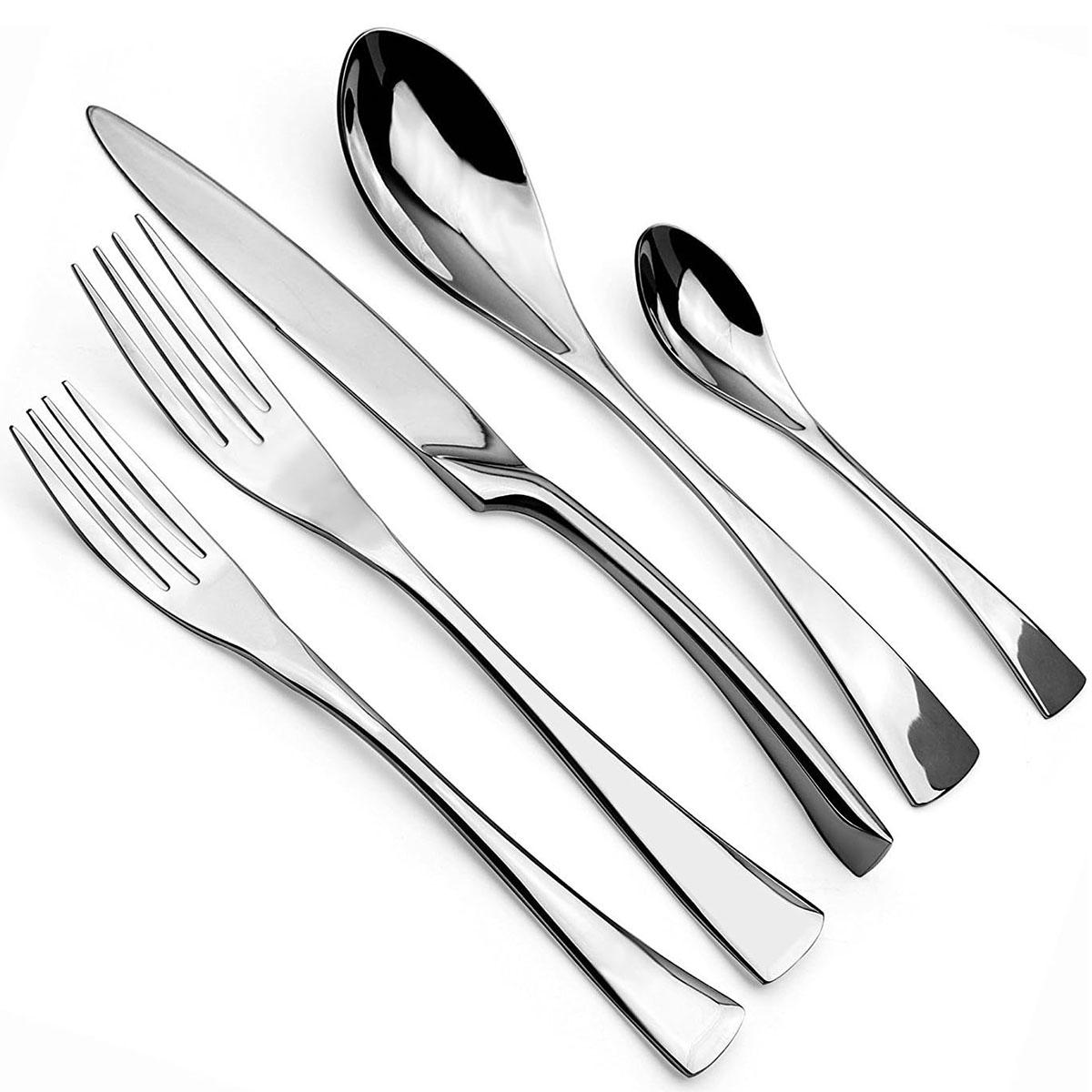 5Piece heavy duty Stainless Steel Cutlery Set Mirror Finish Dishwasher Safe Knife Fork Spoon Set for 1 Luxury Dinnerware серебряный