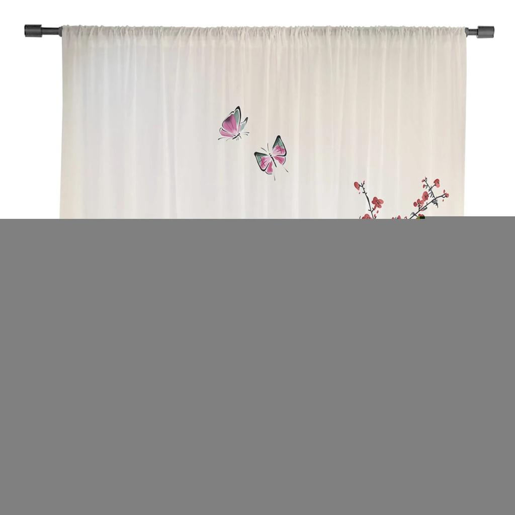 Chinese Style Plum Blossom Butterfly Chiffon Sheer Curtains For Living Room Home Decoration Window Voile Tulle Curtain Drapes