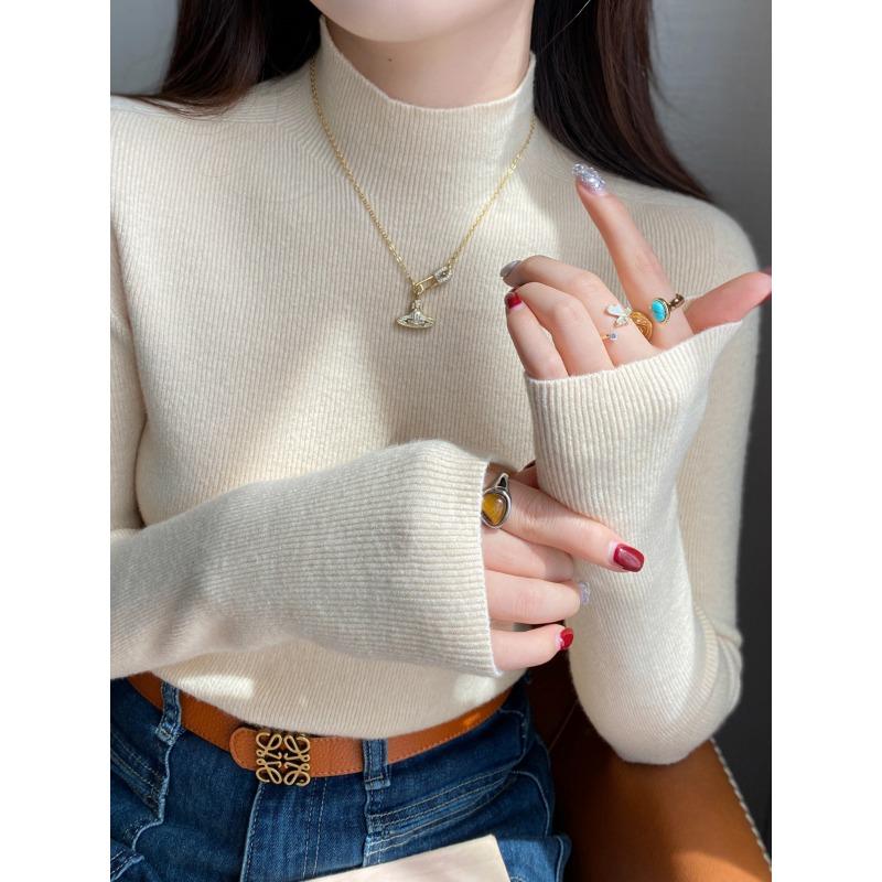 Maglione Base a Collo Alto Mezzo Collo in Cashmere Grigio da Donna con Stile Nuovo Autunno e Inverno Top a Manica Lunga