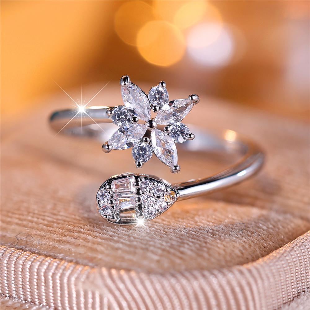 Cute Female Small White Zircon Stone Open Adjustable Ring Vintage Copper Color Wedding Jewelry For Women