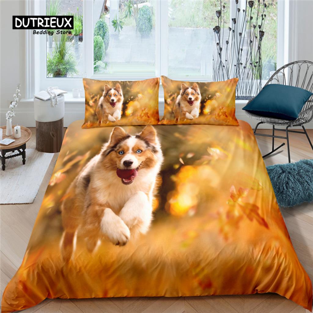 Luxury 3D Cute Dog Print Home Living 2/3Pcs Comfortable Duvet Cover Pillowcase Bedding Set Queen and King EU/US/AU/UK Size