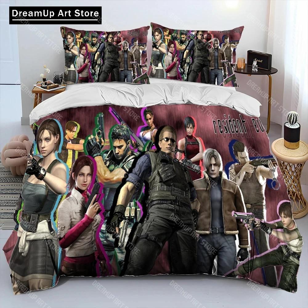 3D R-Resident Evil Spel Gamer Täcke Sängklädesset, Påslakan Sängset Quiltöverdrag Örngott, King Queen Size Sängklädesset Pojkar