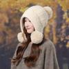 Fleece Kaninchenfell Gestrickte Thermomütze Damen Herbst und Winter Mode Pompon Ohrenschützer Wolle Pullovermütze