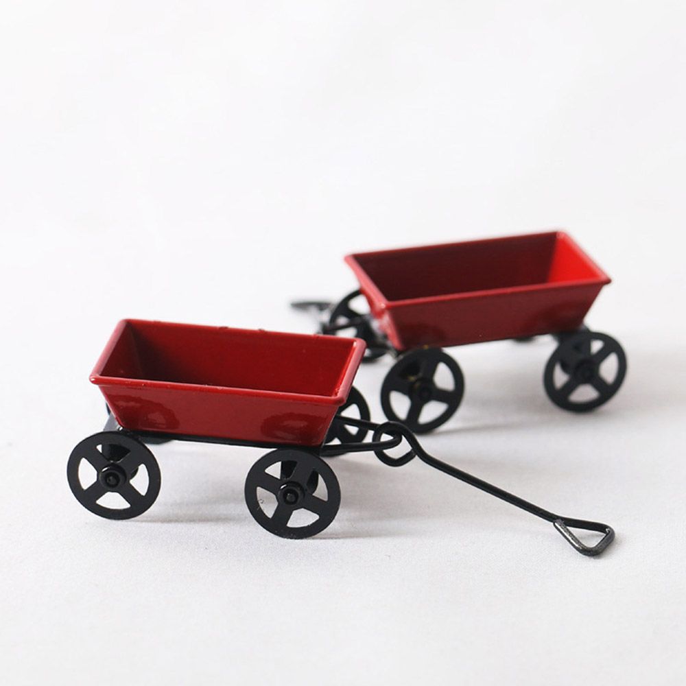 Toy Gifts Ornament 1:12 Mini Cute Dollhouse Miniature Metal Red Small Pulling Cart Garden Furniture Accessorie Home Decor Gifts