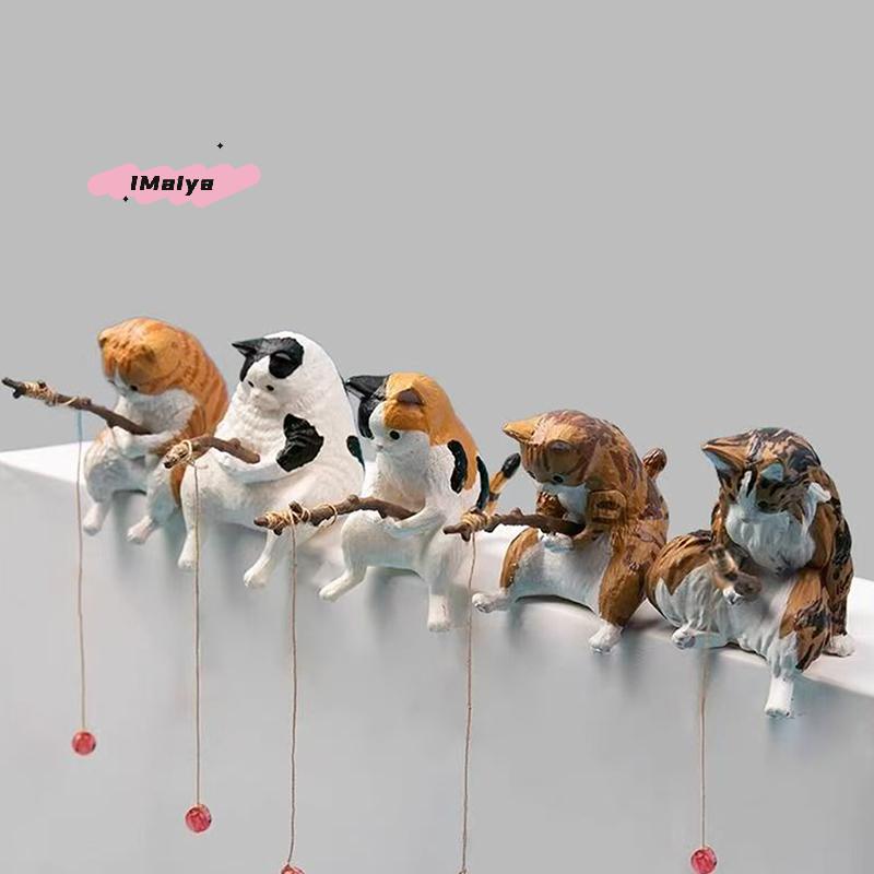 M-1/7pcs Fish Tank Fishing Cat Hanging Creative Landscape Home Office Ornaments Fishing Fun Mini Decorative Micro-Landscape