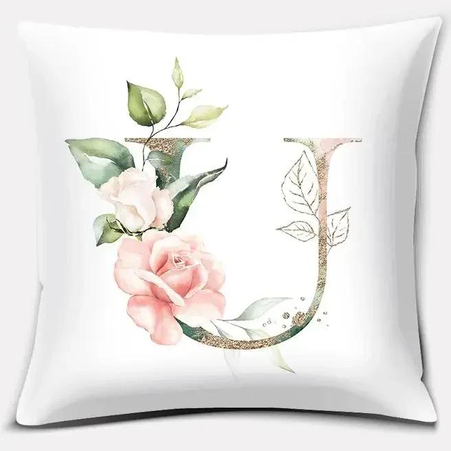 Green Flower Letter Series Pillow Gift Home Office Decoration  Bedroom Sofa Car Cushion Cover Case