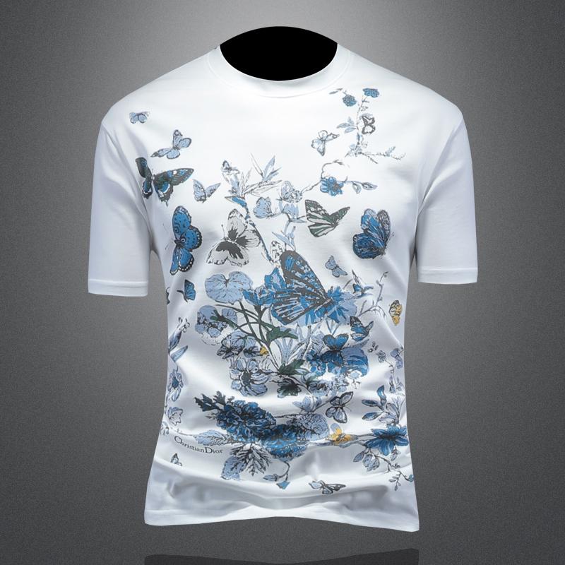 

Европейская мода Мужская футболка свободного кроя с принтом бабочек, с коротким рукавом - Летний трендовый стиль 2025 4XL белый