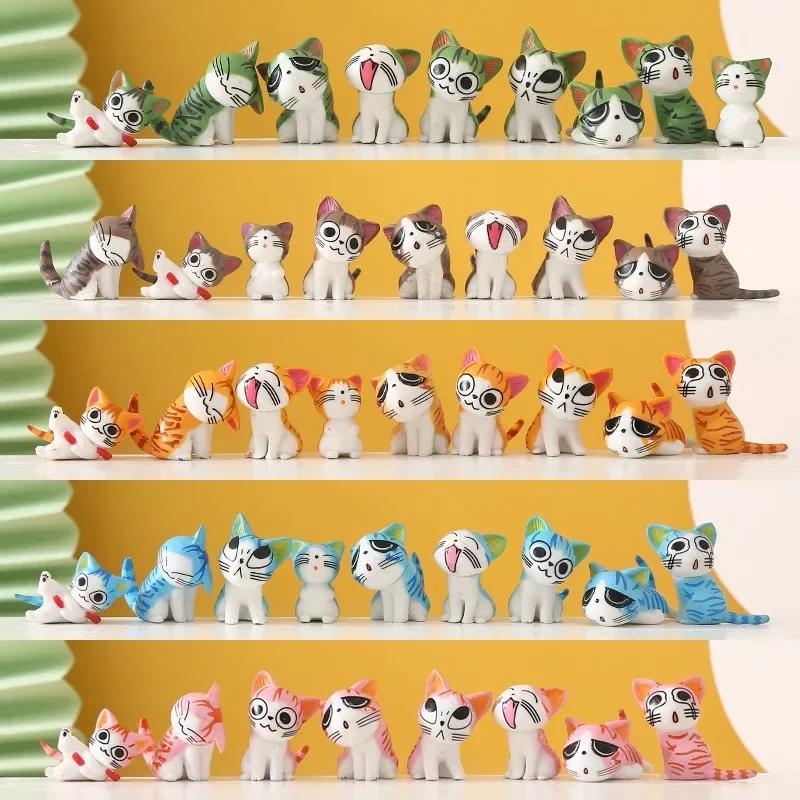 9pcs Cheese Cat Mini Ornament Sets Moss Micro Landscape Succulent Decorative Figurines Cartoon Animals Desktop Cats Craft Gifts