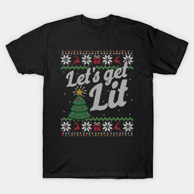 Ugly Christmas Sweater Lets Get Lit Tree Made in Australia T-Shirt M