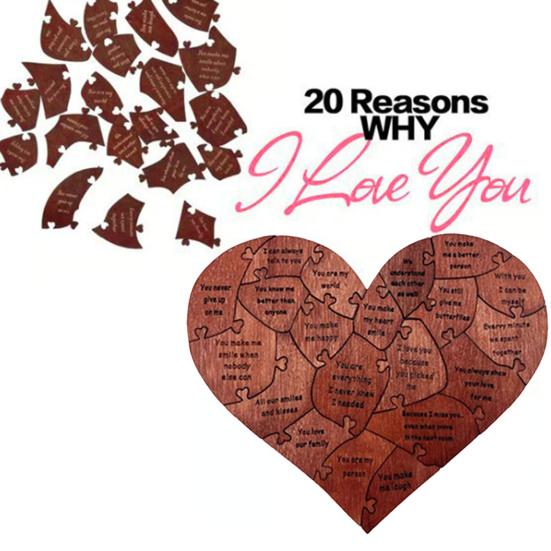 Powody, dla których Cię kocham Prezent dla chłopaka dziewczyny męża żony Romantyczna układanka w kształcie serca w drewnianym pudełku 20 powodów Prezenty dla par na Walentynki