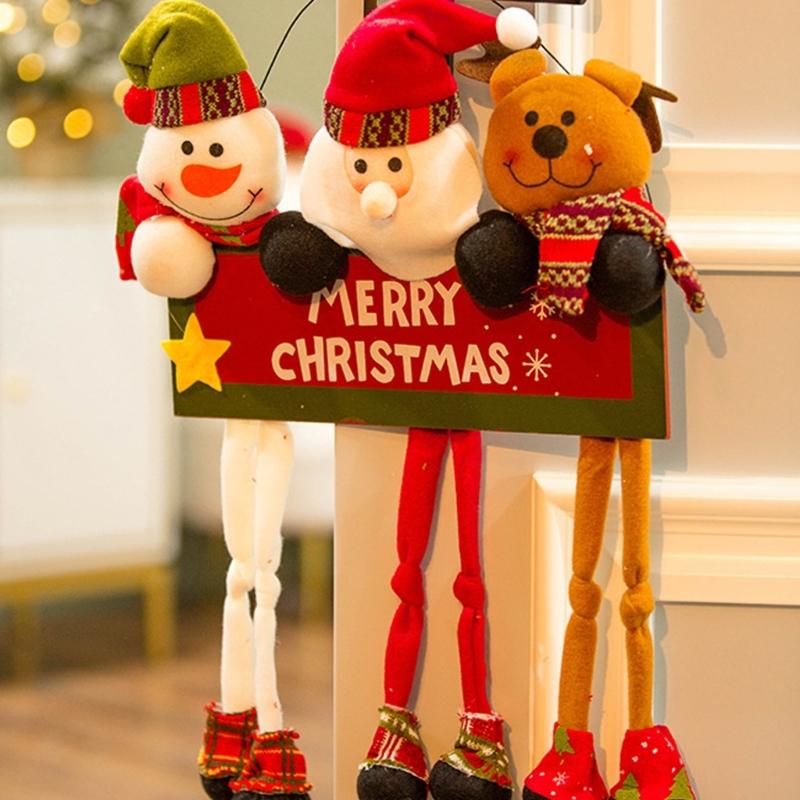 Soft Fabric Santa Deer Hanging Ornament Christmas Tree Decoration For Door Wall Mantels Holiday Party Indoor and Outdoor