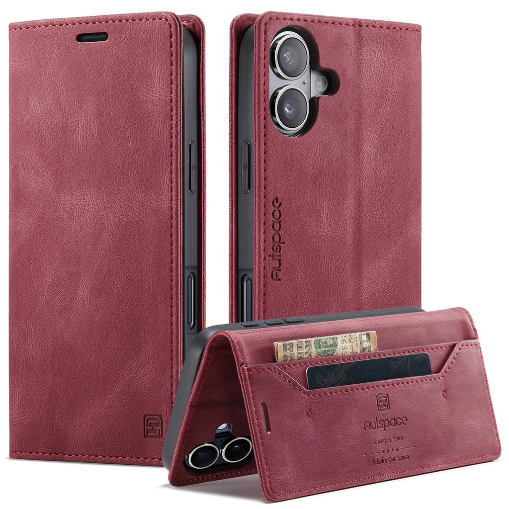 For iPhone 16 Plus Vintage Leather Flip Wallet Case with RFID Blocking Card Slot, Matte Retro Folio Cover for Women Men (4 Colors)