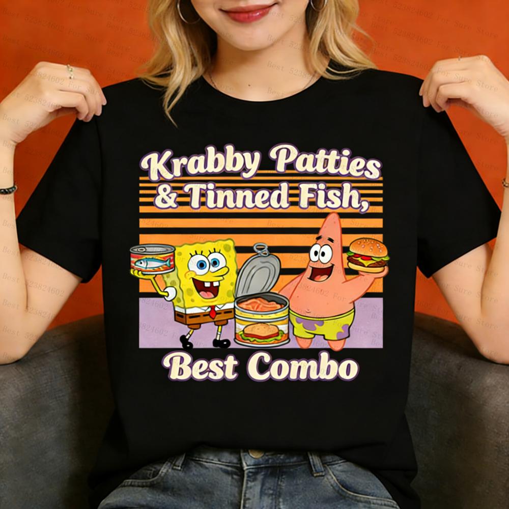 

SpongeBob Krabby Patties Tinned Fish Best Combo Women tshirts Unisex Cartoon Graphic Tees Casual Tops Streetwear Y2K Fashion S