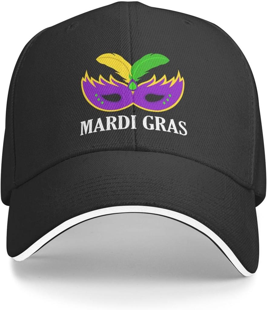 Mardi Gras Mask Print Baseball Cap Polyester Adjustable Casual Sports Summer Hat for Men Women