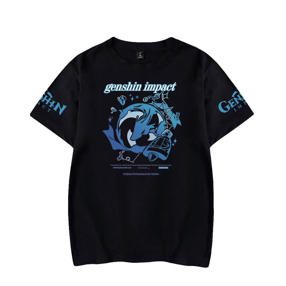 Genshin Impact Druck Damen Herren T-Shirt Lässig Atmungsaktiv T-Shirts Lustig Genshin Impact Locker T-Shirts Hemden Straße Übergroße T-Shirts Mann