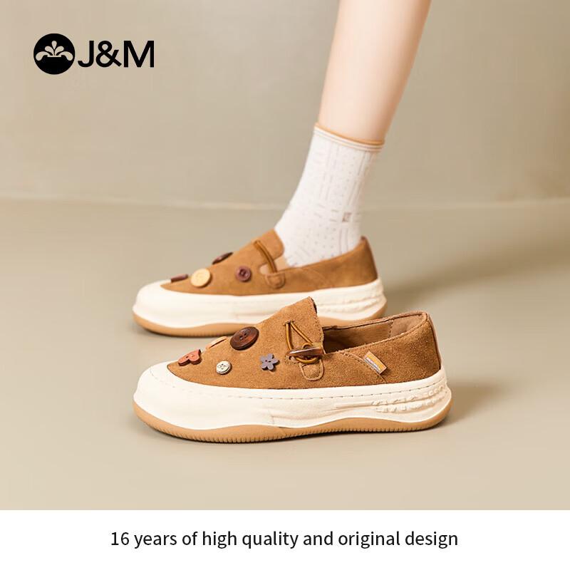Женские осенние лоферы на платформе с пряжкой, без шнуровки J&M 39 верблюд