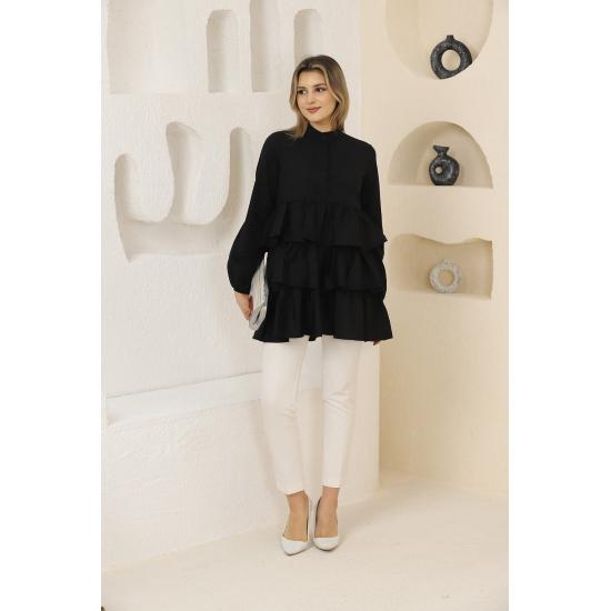 Women's Layered Sleeves Elastic Buttoned Tunic