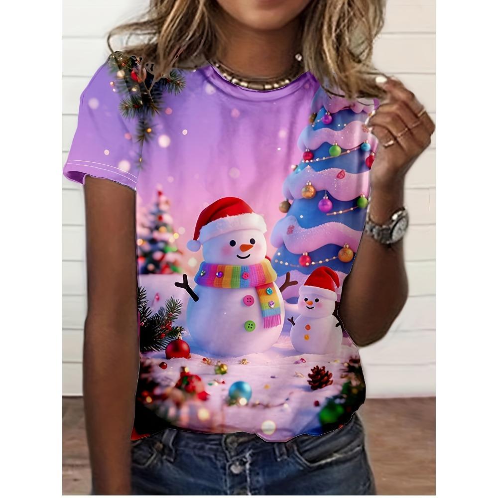 Женская футболка с рождественским принтом в виде снеговика 5XL