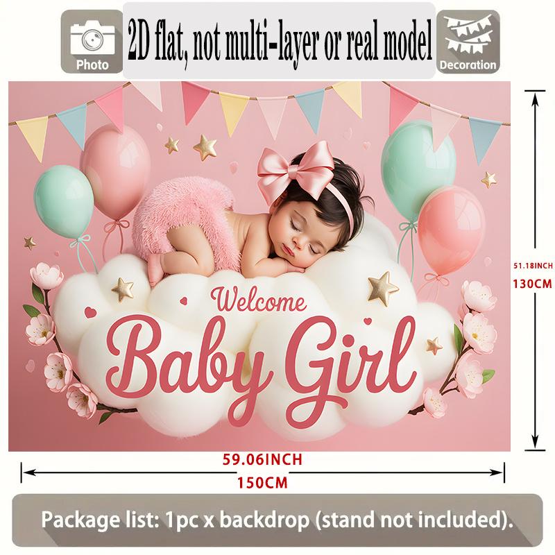 2D flat banner 1 piece baby welcoming girl background fabric for decoration polyester banner decoration