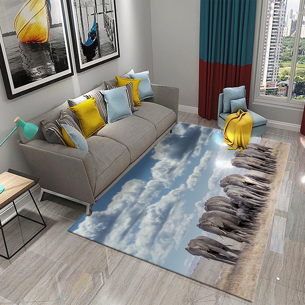African Elephant Carpet African Animal Rugs for Living Room Bedroom Dining Kitchen Office Bathroom Non-Slip Large Decor Carpet