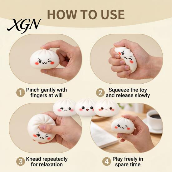Simulated Dough Ball Toy Cartoon Expression Steamed Bun Stress Relief Dumpling Squeeze Sensory TPR Fidget