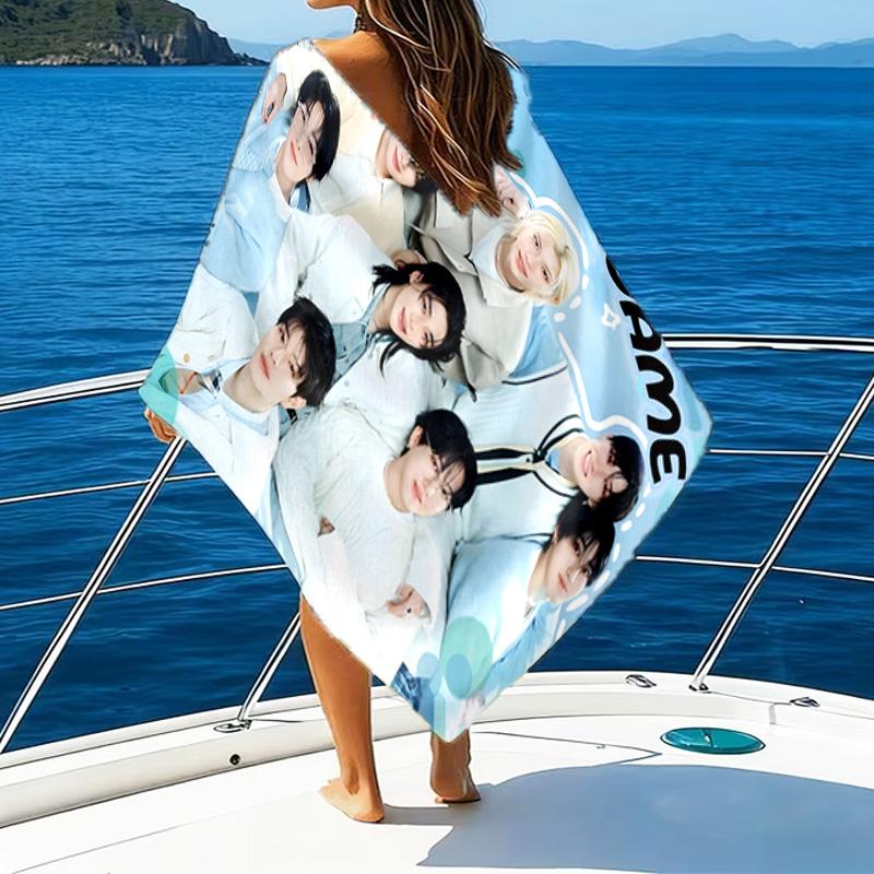 Custom Name K-pop Idol Collage Microfiber Beach Towel Super Soft & Absorbent for Bath, Beach, Travel Bath Time Accessory, Fan Gifts