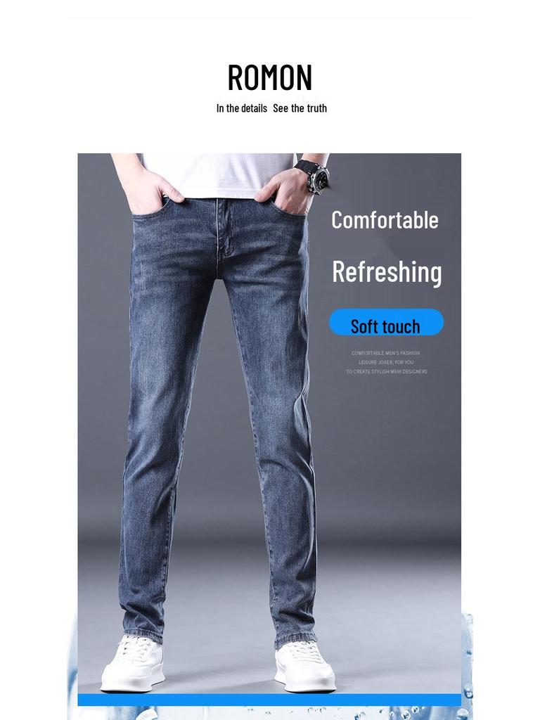 Herren Romon Slim Fit Leichte Jeans - Herbsttrend, Elastische Gerade Hose