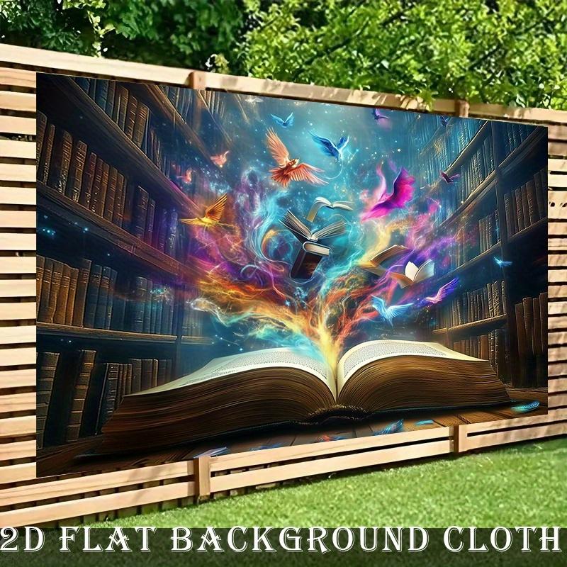 Magic Book Backdrop Banner, Flying Books with Colorful Birds Design, Photo Background for Home Decor Birthday Family Gathering Party