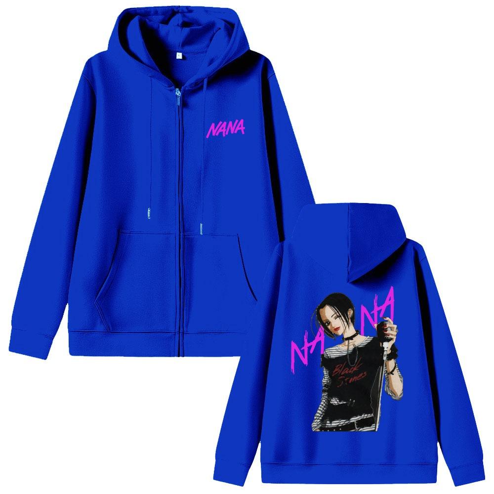 Anime Element Printed Zipper Hoodie Black Stone Zipper Jacket Men's and Women's Manga Casual Long Sleeve Zipper Sweatshirt Street Wear