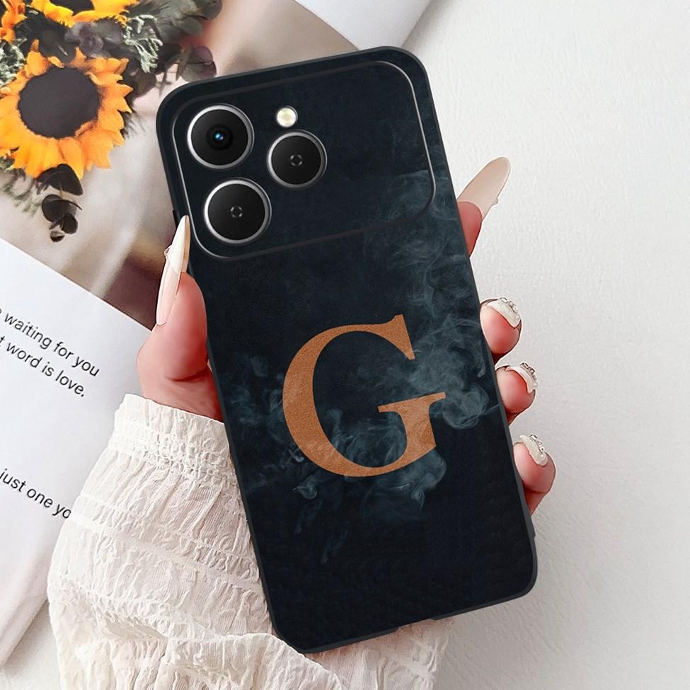 For Tecno Spark 40 Case Black Silicone Luxury A-Z Letters Fashion Flowers Crown Shockproof Cover For Techno Spark 40 Phone Case