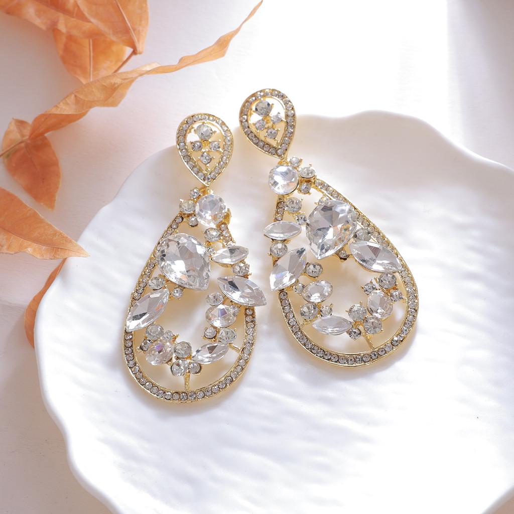 Geometric Alloy Drop Earrings With Gold Ear Pins For Ladies Party And Wedding Accessories