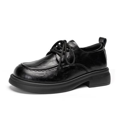 Thick Sole Height Increasing Casual Leather Shoes College Style British JK Versatile Loafers 4CM Kids Shoes Black WXP(WZ)-2953
