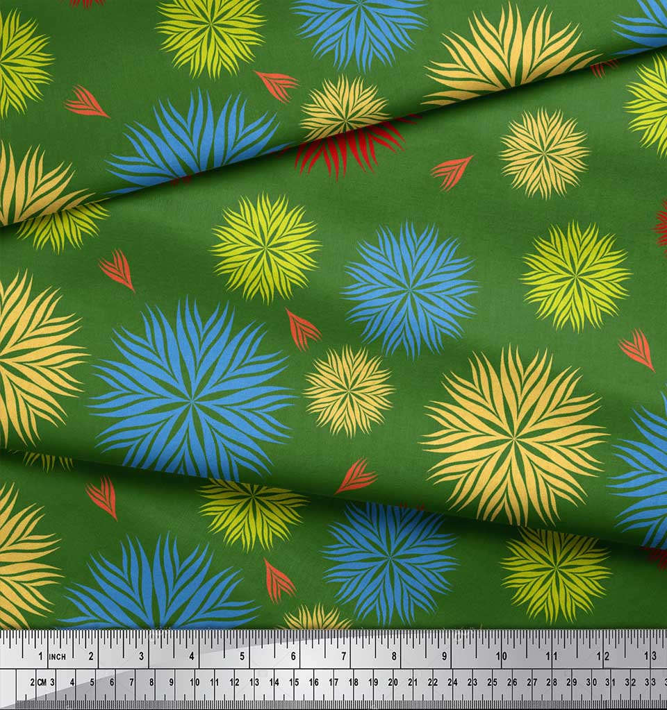 Soimoi Green Japan Crepe Satin Fabric Artistic Floral Print Fabric by the metre 42 Inch
