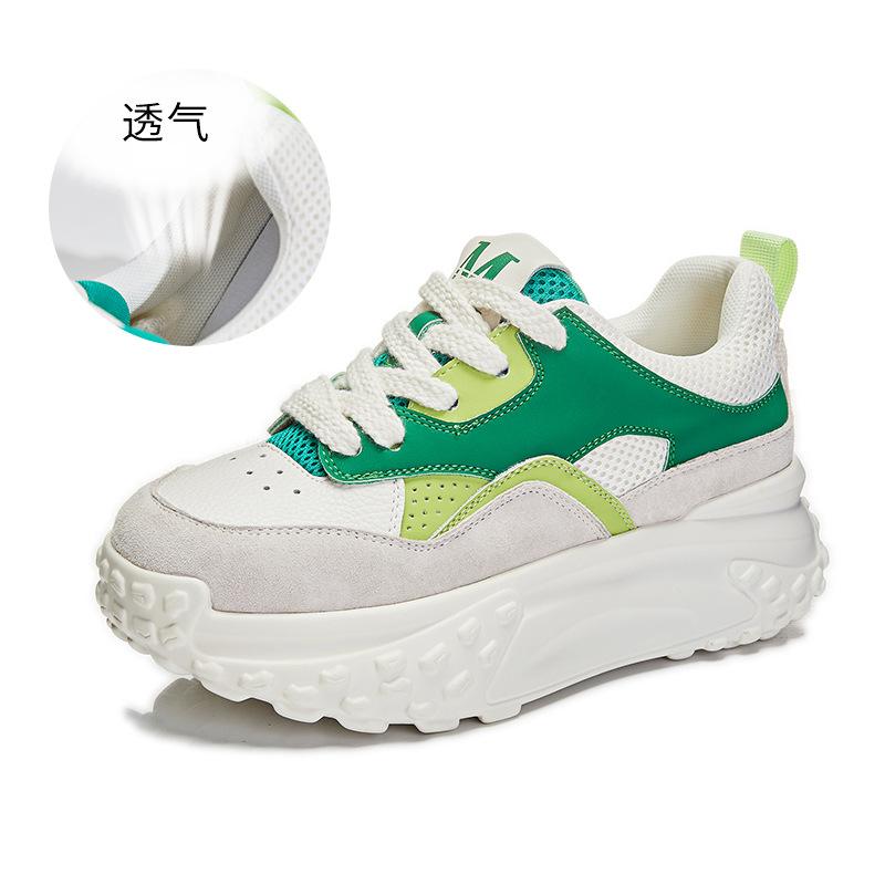 

thick-soled leather dad shoes women s 2025 spring new muffin sole heightening sports shoes women s casual versatile women s shoes 35 зелёный