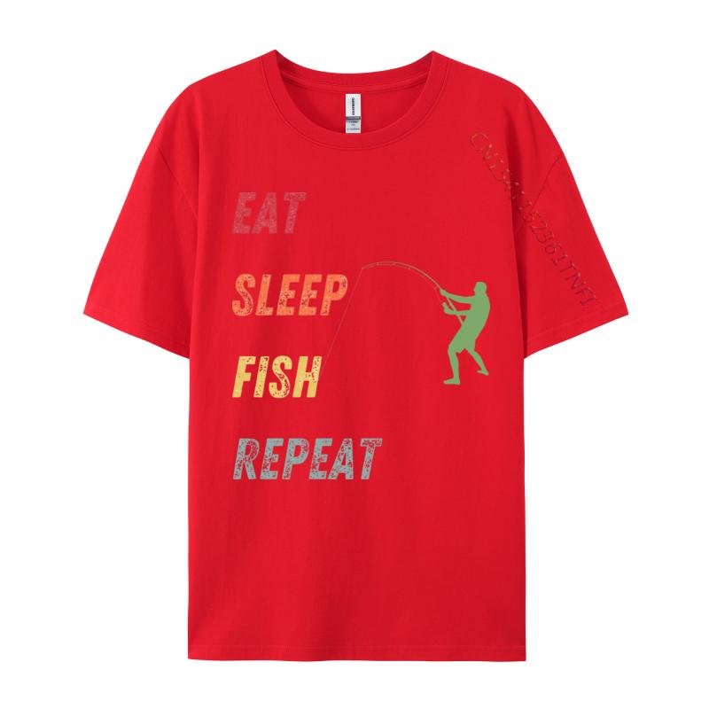 Eat Sleep Fish Repeat TShirt Printed Tops Tees For Men 100 Cotton Fall Fishing Printing Tops Shirt Prevalent
