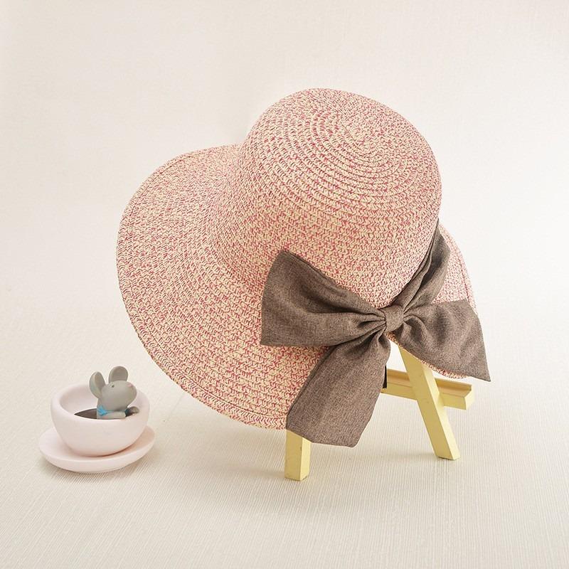 Lace bow big brim straw hat women's summer breathable sunshade sunscreen beach hat sweet bucket hat