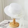 Top Hat Flat Top Straw Hat Women's Premium Printed Ribbon Straw Hat, Sun Protection Hat Straw Hat Seaside Beach Hat