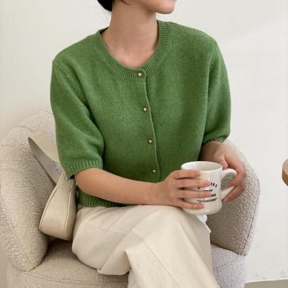New Arrivals Open Run Basic Fit Wool Knit Gold Button Open Cardigan