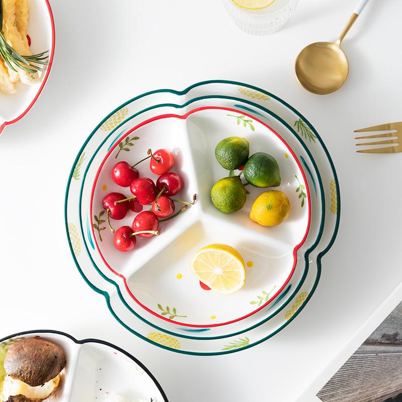Nordic Ceramic Tableware Grid Plates Children'S Separate Plates Breakfast Plates Creative Household Vegetable Plates Platter Separate Plates